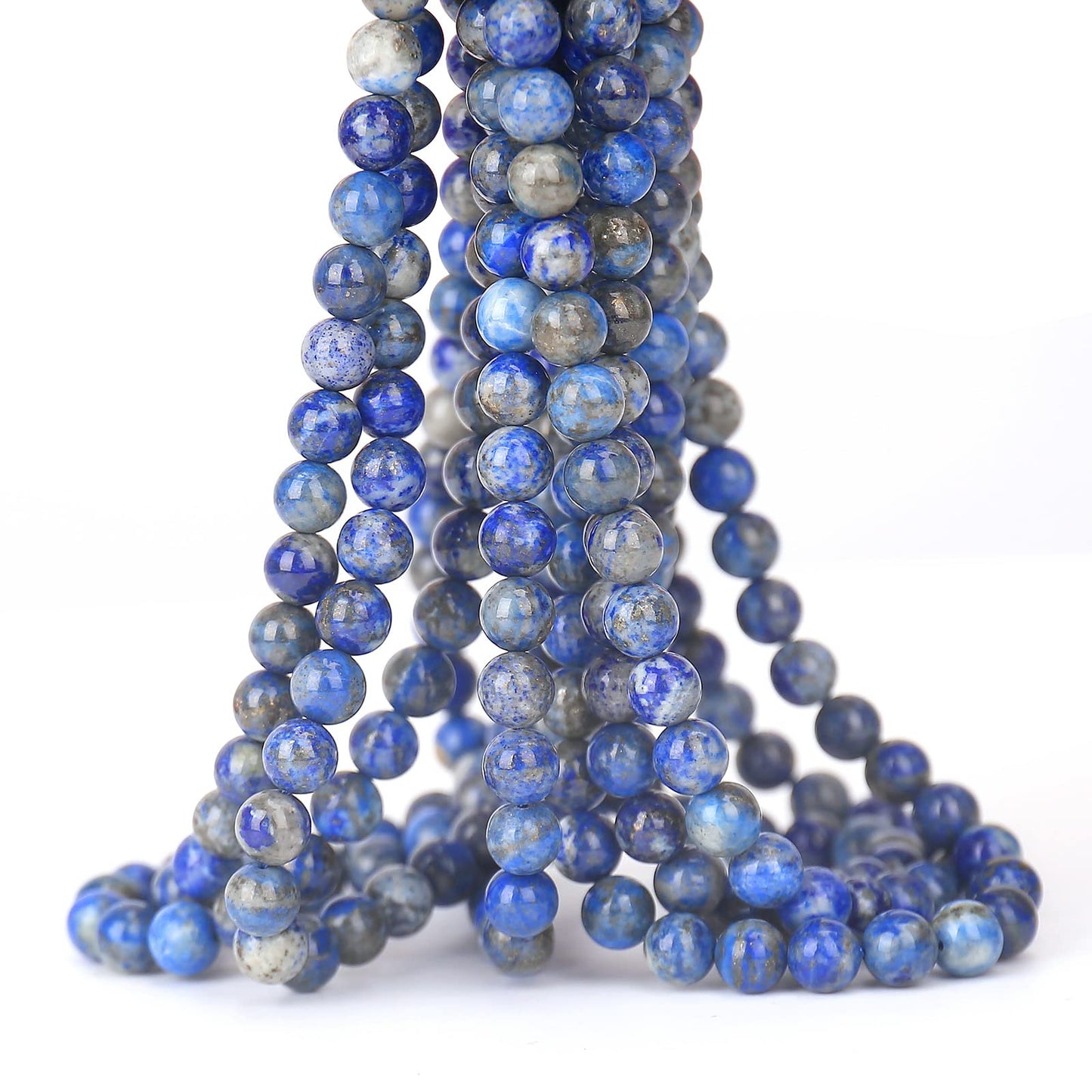 70PCS Natural 8MM Healing Gemstone, Lapis Lazuli Energy Stone Round Loose Beads, Semi-Precious Crystal Beads with Free Elastic String for Jewelry Making DIY
