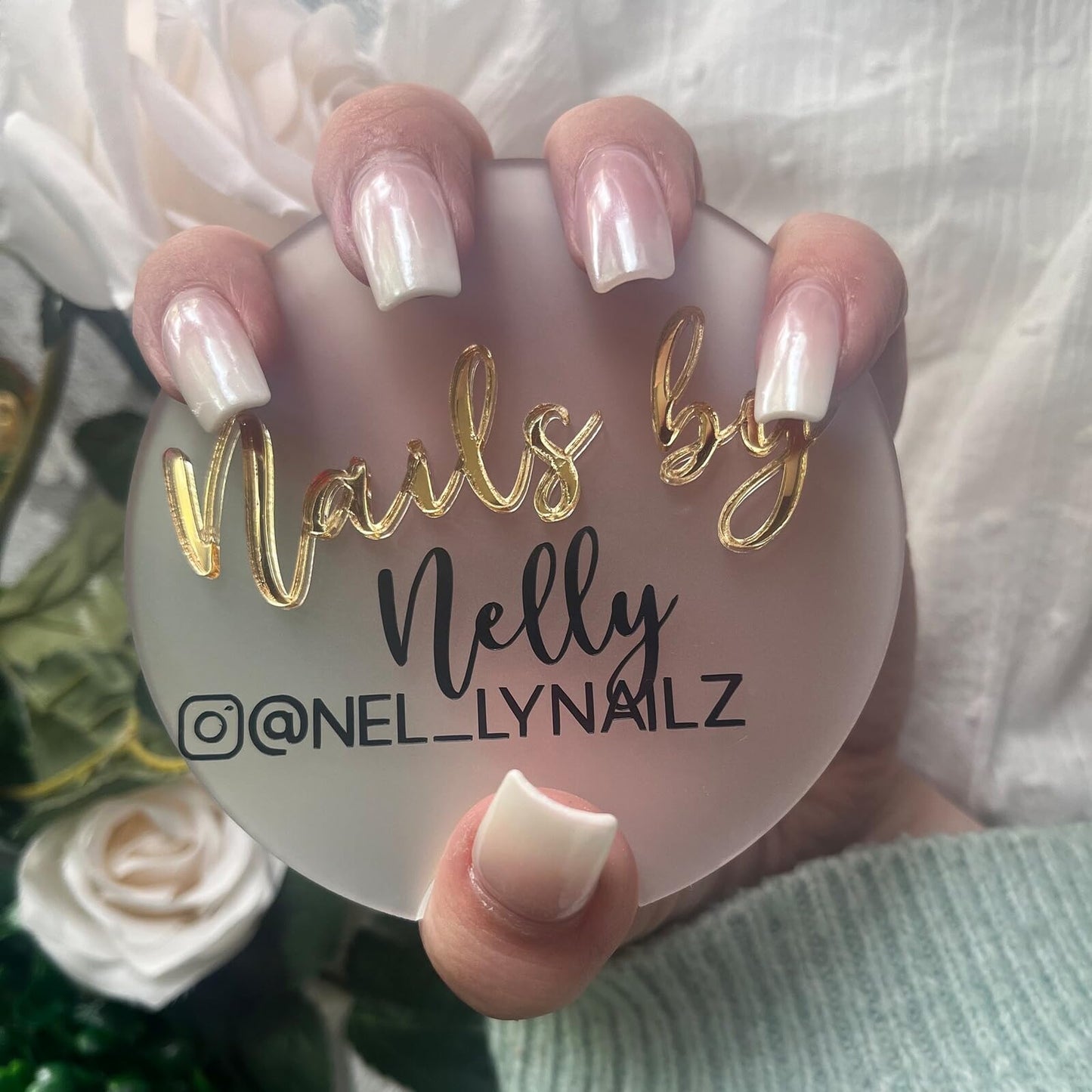 Personalized Nailfie Acrylic Round, Nail Tech Photo Prop, Nail Technician Custom Sign, Hand Sign, Disc Social Media, Business Logo (Round)