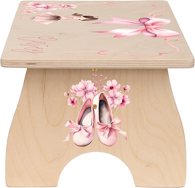 Step Stool for Toddlers- Personalized Wood Kids Step Stool with Name for Kitchen Sink, Bathroom, Potty Training, Toilet, Kitchen Sink- Sturdy and Safe- Made in USA by BloomOwl (Ballerina)