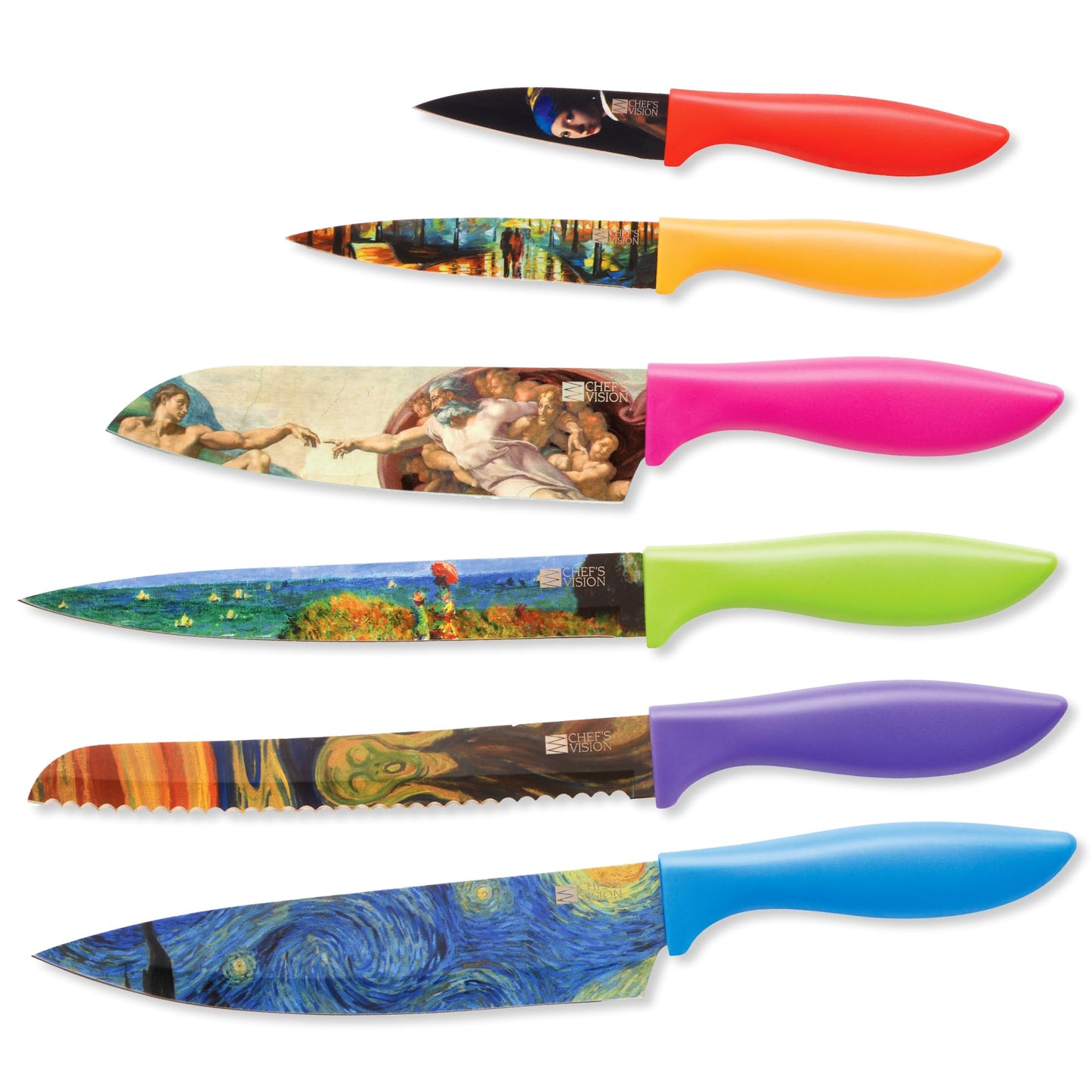 CHEF'S VISION Masterpiece Knife Set -6-Piece Stainless Steel Cutting Knives Set for Kitchen - Stunning Artistic Designs, Great Gift for Women or Men - Unique Kitchen Knife Set Gift for Art Lovers