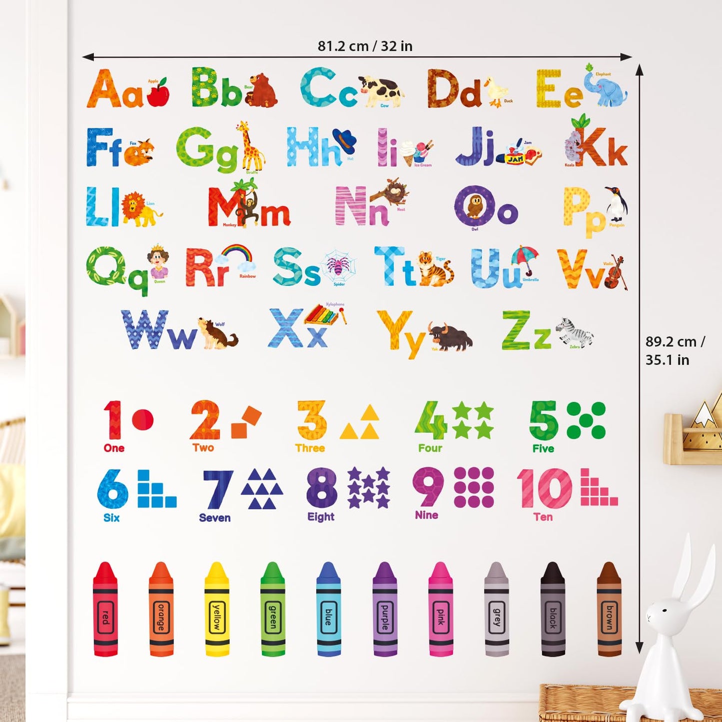 DECOWALL DS-8044 Animal Alphabet Numbers Colour Decals Stickers Kids Peel and Stick Removable for Room décor Letters ABC Classroom playroom Decorations Educational Bedroom Nursery
