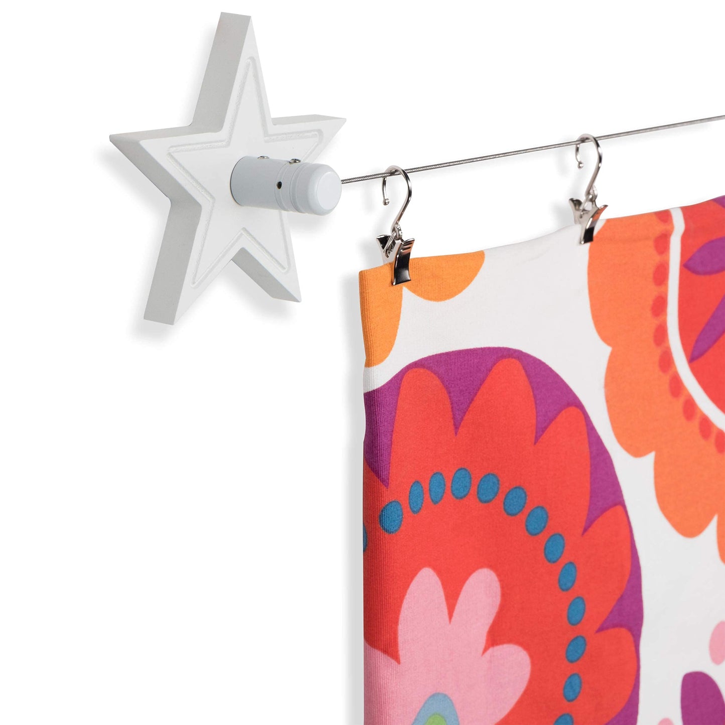 Wallniture Arte Picture Hangers Kit for Kids' Arts and Crafts, Adjustable Wire Curtain Rod with 24 Clips, White