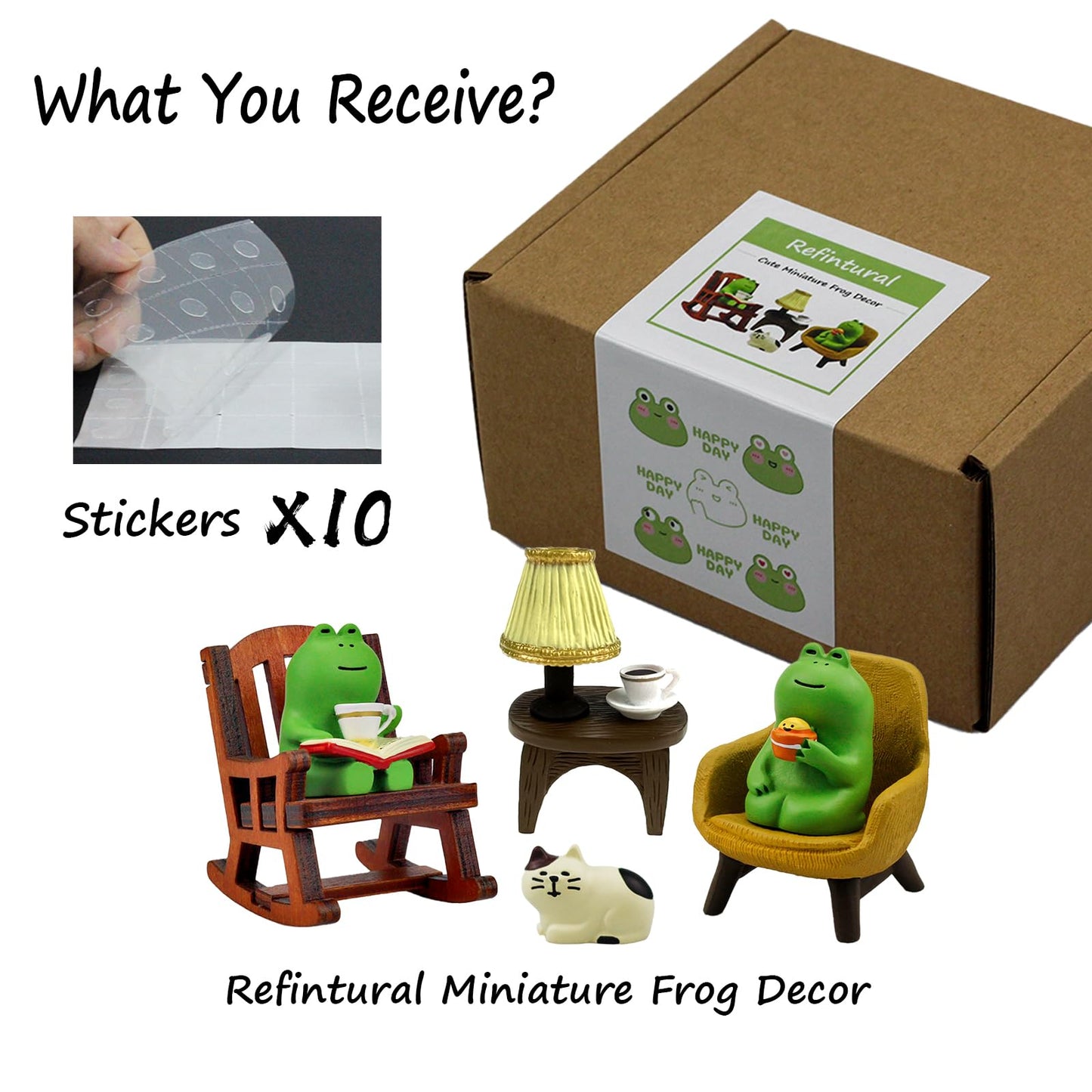 Refintural Miniature Frog Figurines Statue, Adorable Frog Collectibles for Desk and Bedroom Decor, Perfect Indoor Home Decorations and Gifts