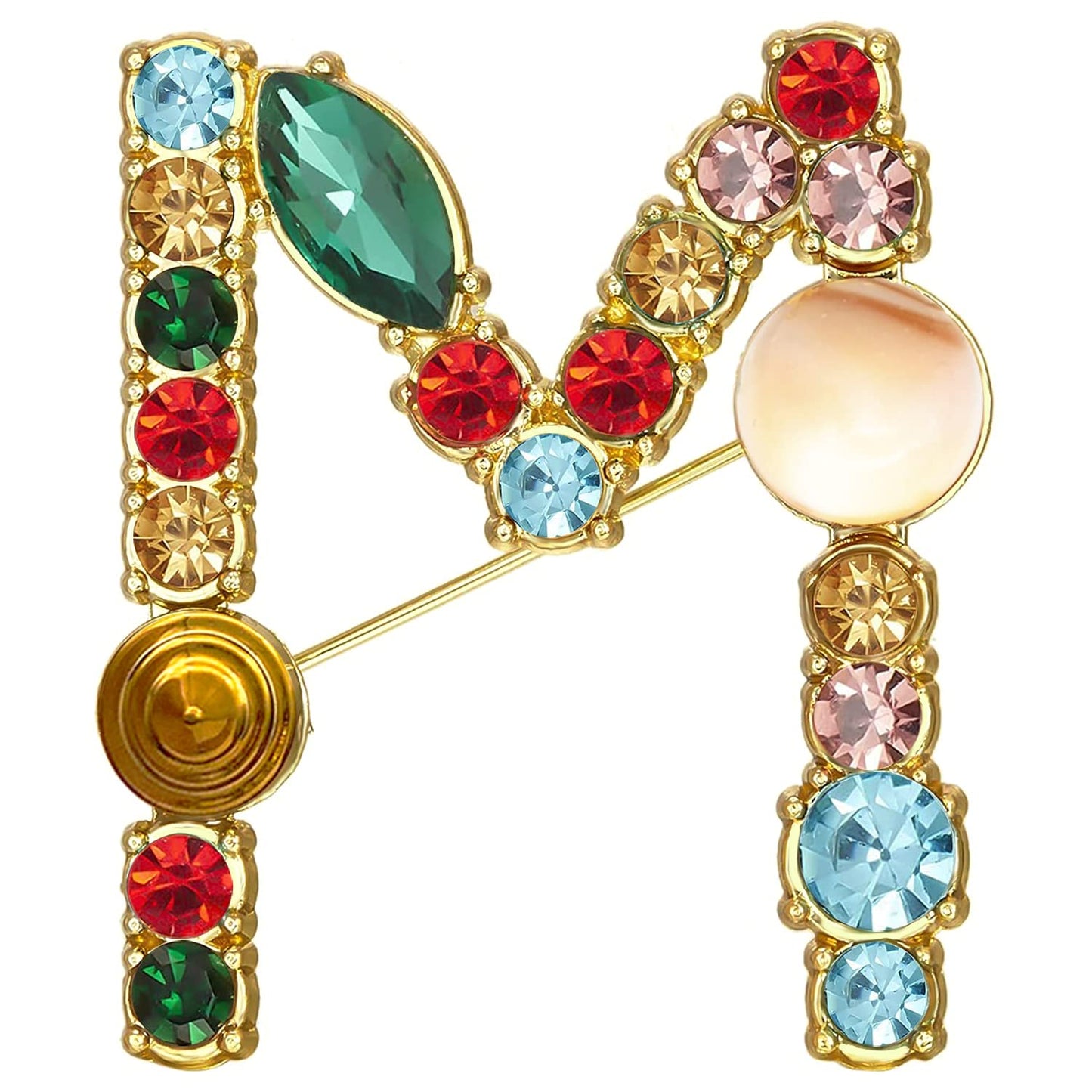 XGALBLA Letters M Plated Metal Stone Clear Colorful Crystal Lapel Pin Brooches Collar(Gold Tone)