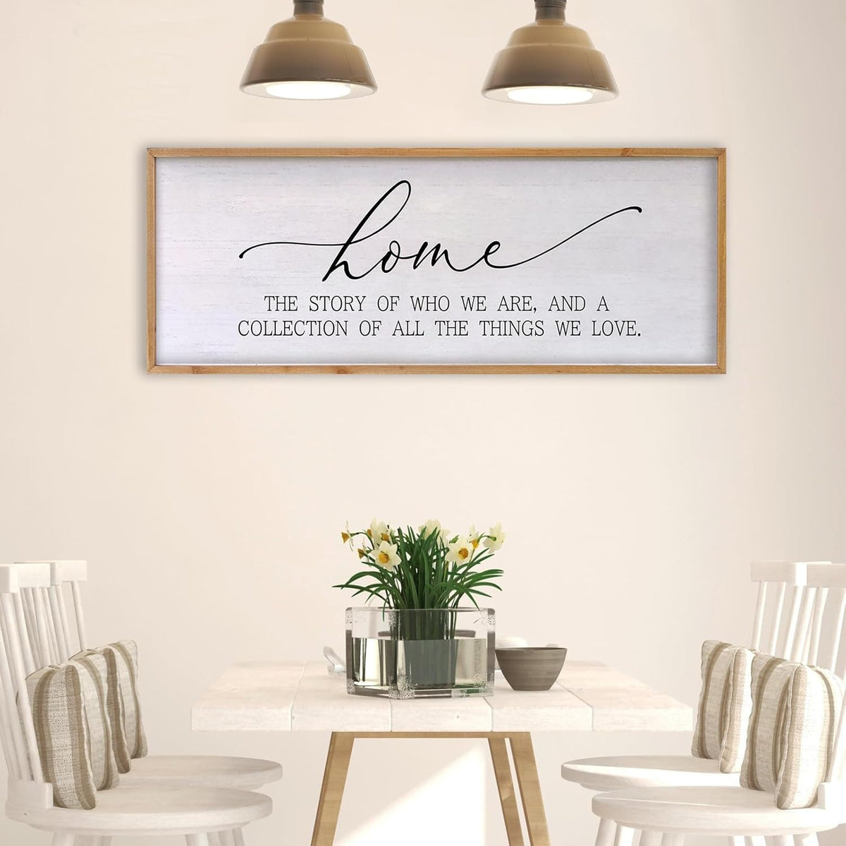 Home The Story of Who We Are Sign Farmhouse Family Wall Decor 32x12 Inch Plaque Wood Framed Art for Hanging (Wood)