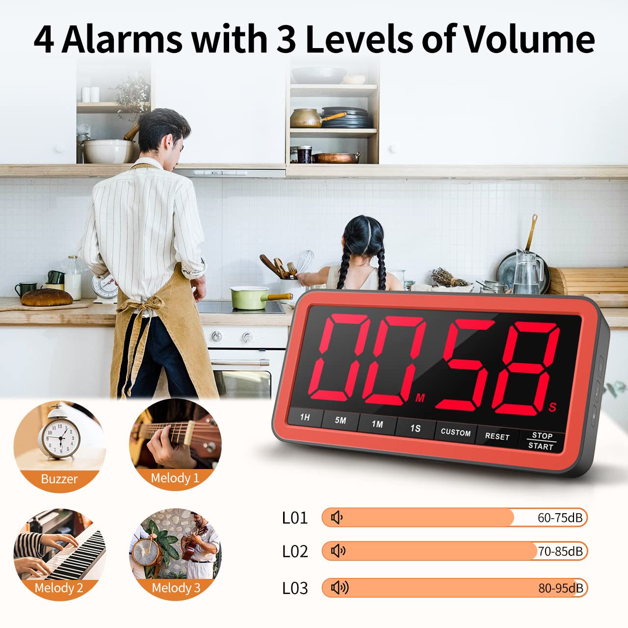 VOCOO Digital Kitchen Timer with 7.8” Extra Large Display, Magnetic LED, with 3 Brightness, 4 Alarms and 3 Volume Levels, Battery Powered Countdown Count Up Timer for Cooking, Classroom, Home Gym