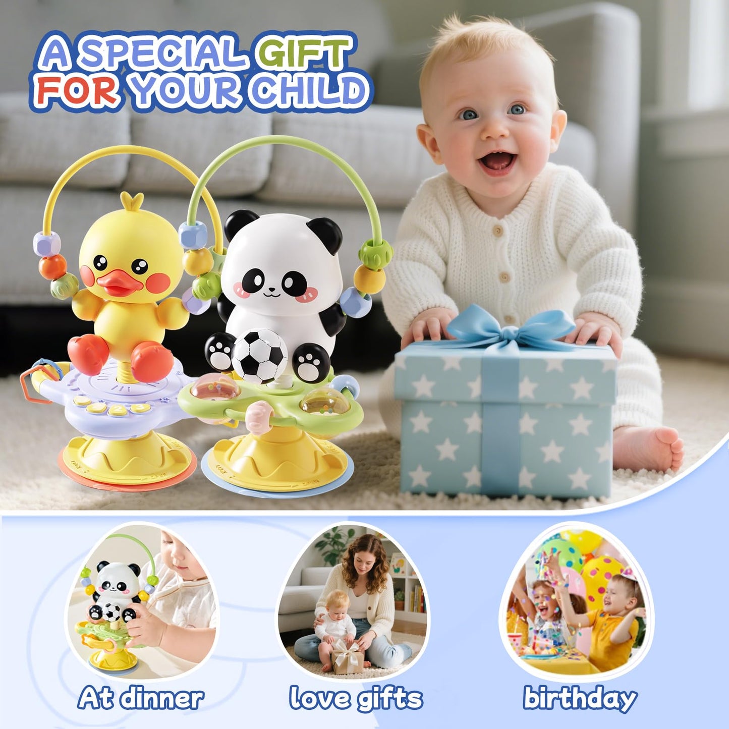 lebowen Baby Musical Toy, Duck Suction Cup High Chair Table Soother, Grip and Spin Toy, Interactive Development, Suitable for 10-36 Months, Baby Gift, Excellent Birthday Present Choice