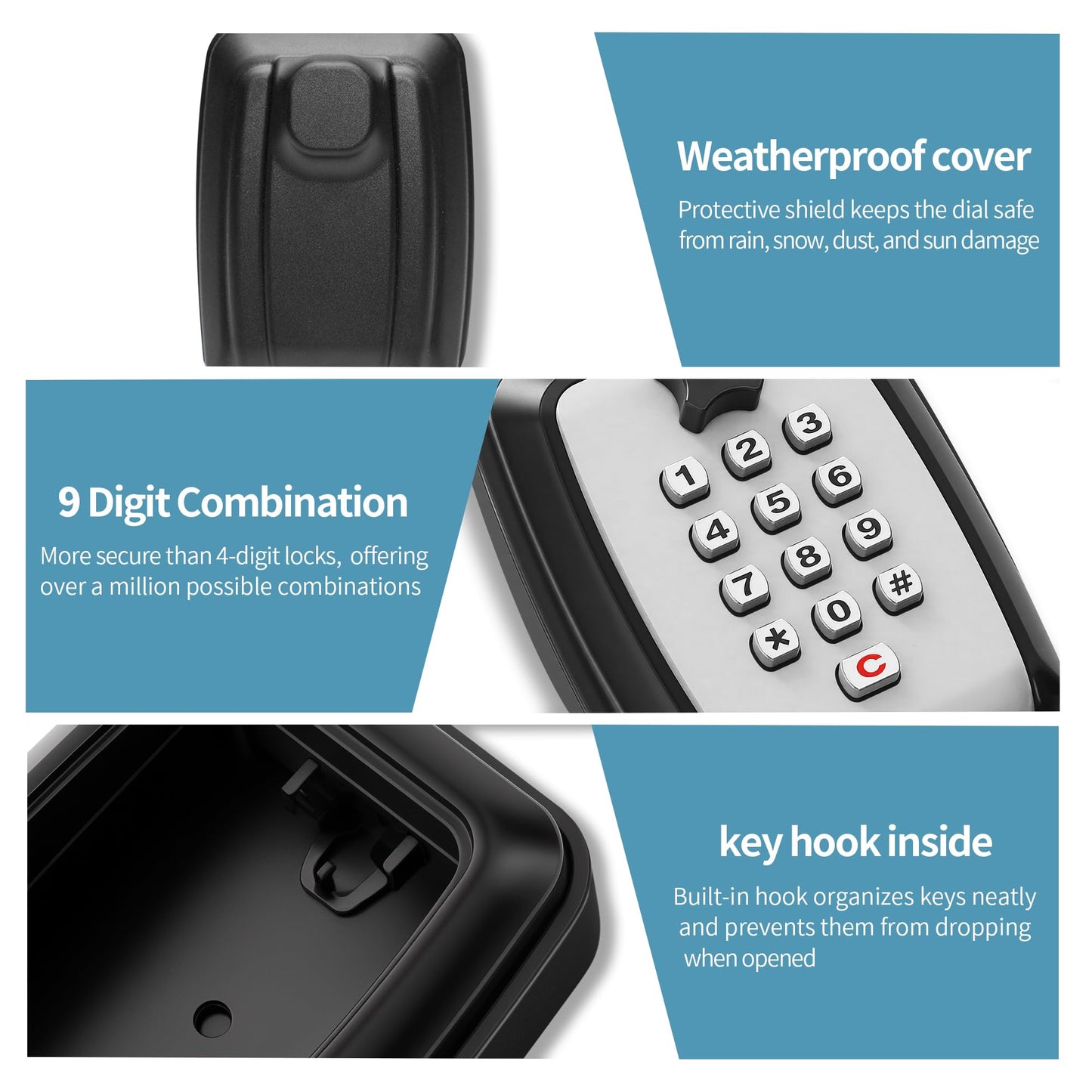 WJYMRO Key Lock Box With Code, Large Capacity 9 Digit Combination Lock Box Wall Mount, Outdoor Weatherproof Security Safe for Homes, Garages, Offices, Realtors