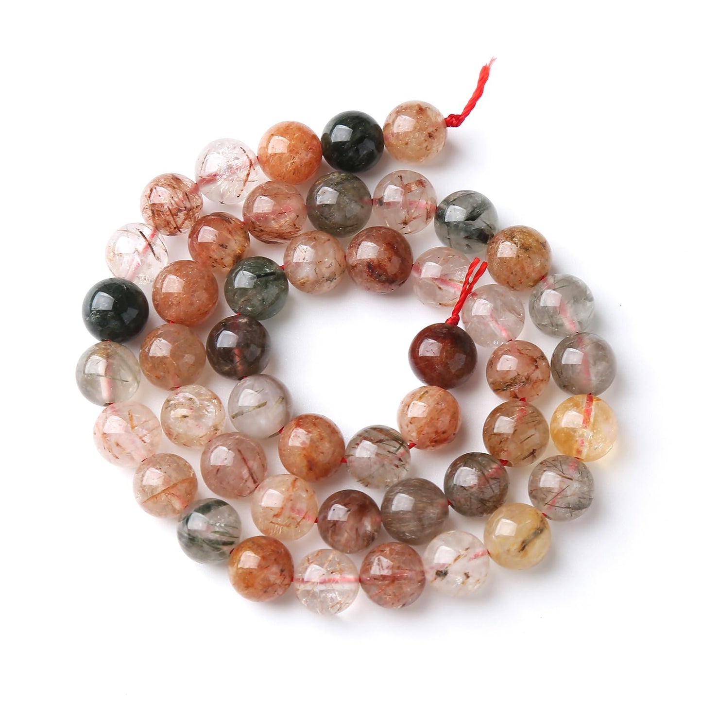 6MM 60PCS Natural Crystal Stone Colorful Rutilated Quartz Beads for Jewelry Making DIY Bracelet