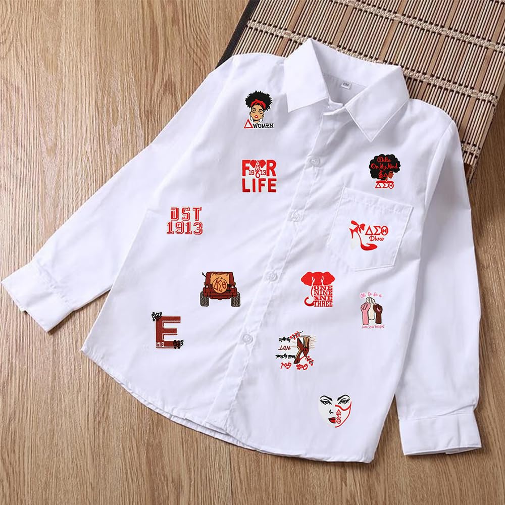 24 PCS Black Girl Patches Compatible with Delta Sigma Theta Sorority Embroidered Iron on Sew on Applique Patches for Shirts Backpacks Pants Clothes Coat Bags Jackets Vests Uniforms