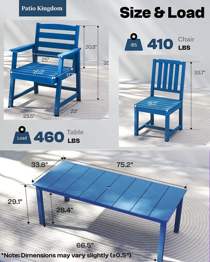 Navy Blue 9-Piece Outdoor Dining Set with Beige 11FT Cantilever Umbrella, 75.2'' HDPE Table & Chairs for 8, Weather-Resistant Furniture with Umbrella Hole for Patio, Lawn, Poolside