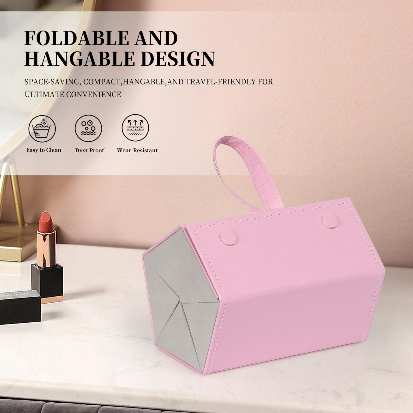 AUTOARK Foldable PU Leather Glasses Organizer with 5 Slots,Hanging & Portable Sunglass Eyewear Storage Case for Men Women,Pink,MKAW254