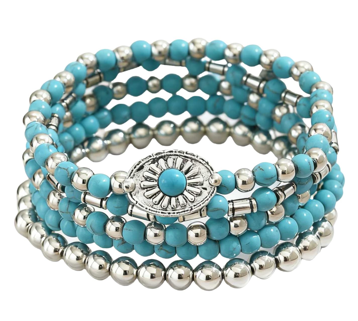 LOTSOF Western Turquoise Beaded Bracelet, Chic Stack Beaded Western Style for Country Concerts, Cowgirl Outfits & Boho Jewelry (Western Bracelets)