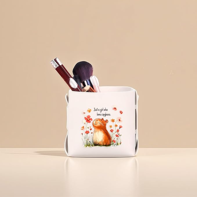 Capybara Makeup Brush Holder, Decorative Desk Organizer for Jewelry Pen Pencil Glasses Storage, Capybara Lovers Themed Gifts Stuff For Girls Teens Kids Women!