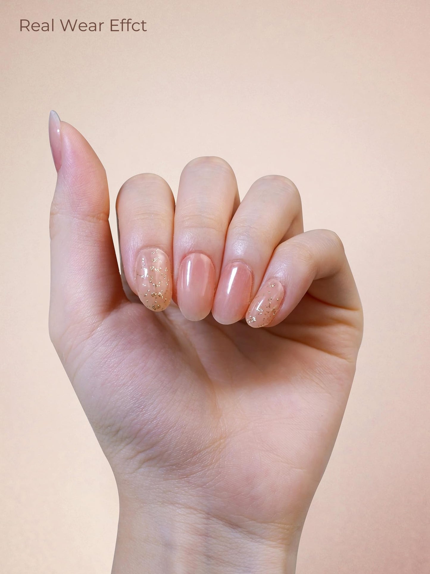 Beaolata Real Gel Nail Strips (No UV Light Needed) - 44Pcs Salon Quality Nail Stickers - Long Lasting Polish Wraps for Women, Easy Apply & Remove (Crush Gold）