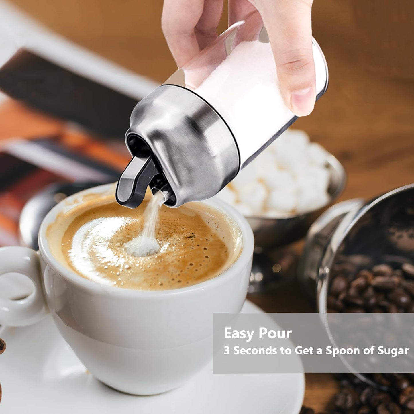 Aelga Glass Sugar Dispenser with Pour Spout, Weighted Pourer, Coffee Bar Accessories for Coffee, Tea and Baking