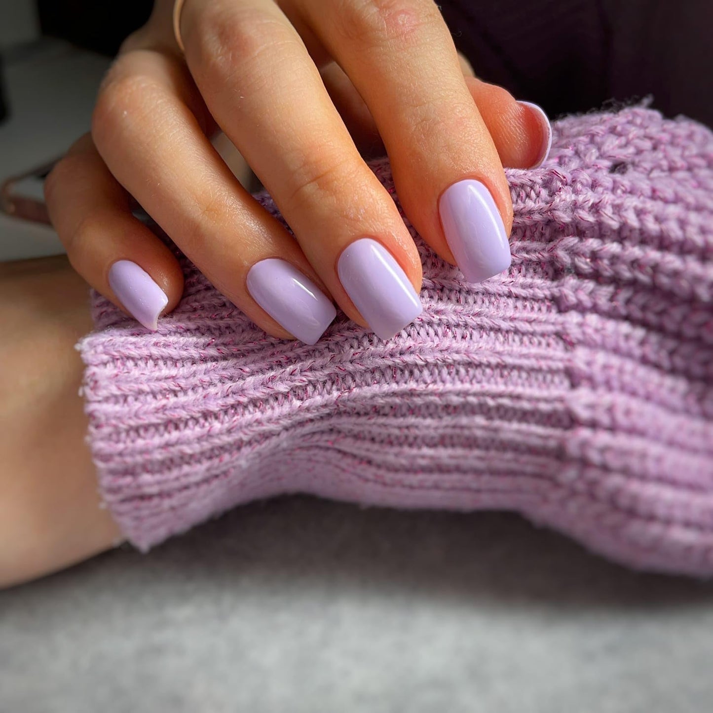 Light Purple Press on Nails Short Medium Square Glue on Nails Set,KQueenest Solid Color Fake Nails Short Coffin Acrylic Nails Press on Gel Nails for Women Reusable False Press-on in 24 Pcs