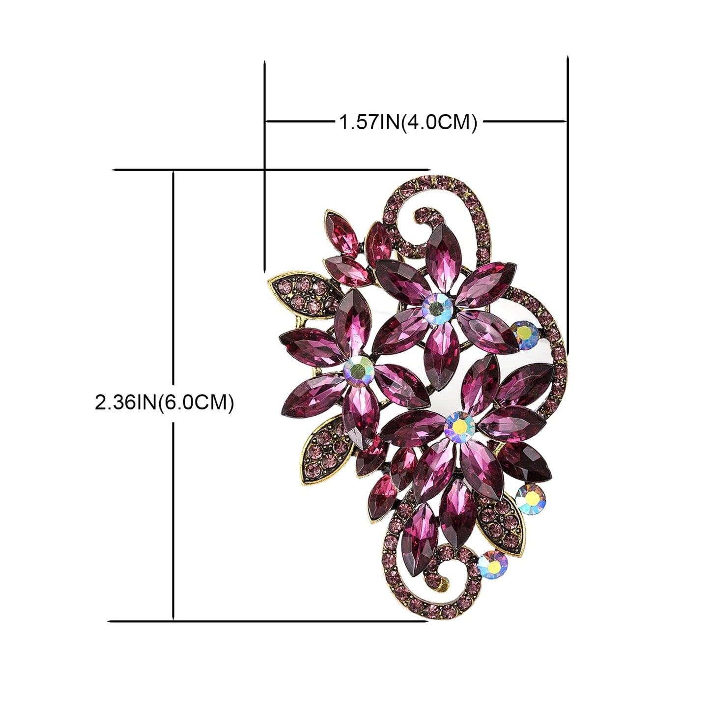 YOQUCOL Vintage Purple Austrian Crystal Rhinestone Flower Shape Brooch Pin For Women