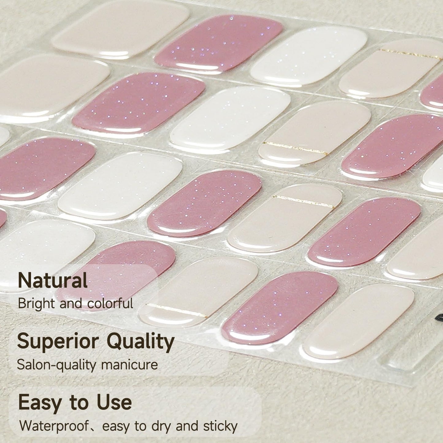 DUKASOU Semi Cured Gel Nail Strips, 56Pcs Nail Art Stickers/Wraps, Long Lasting UV Nail Polish Strips for Adults(Light Pink Glitter)