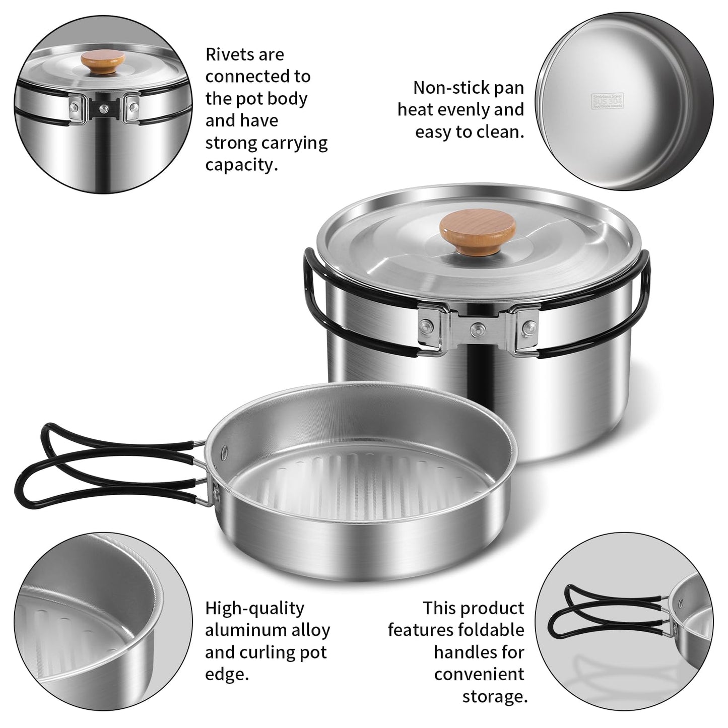 13Pcs Outdoor Camping Cookware Set, Lightweight Pot Pan with Stainless Steel Fork Spoon Kits、Cups and Plate, Perfect for Camping Trips and Climbing