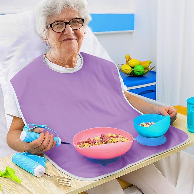 4 Pack Terry Cloth Adult Bibs with Crumb Catcher, Washable Adjustable Adult Bibs for Unisex Men Women Elderly Seniors