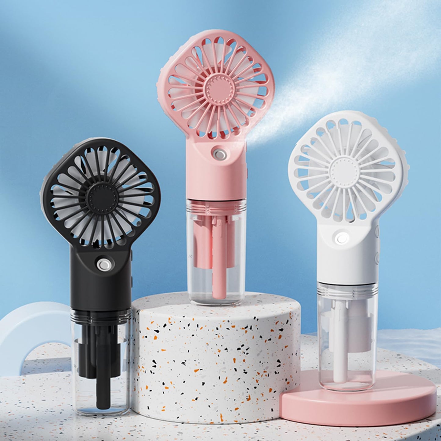 AIRPROSSING 3 Pack Misting Fan Portable - Handheld Mini Rechargeable with 4 Speeds & Water Mist - Ideal for Travel, Camping, Outdoor, Home, Office, Makeup,Commute