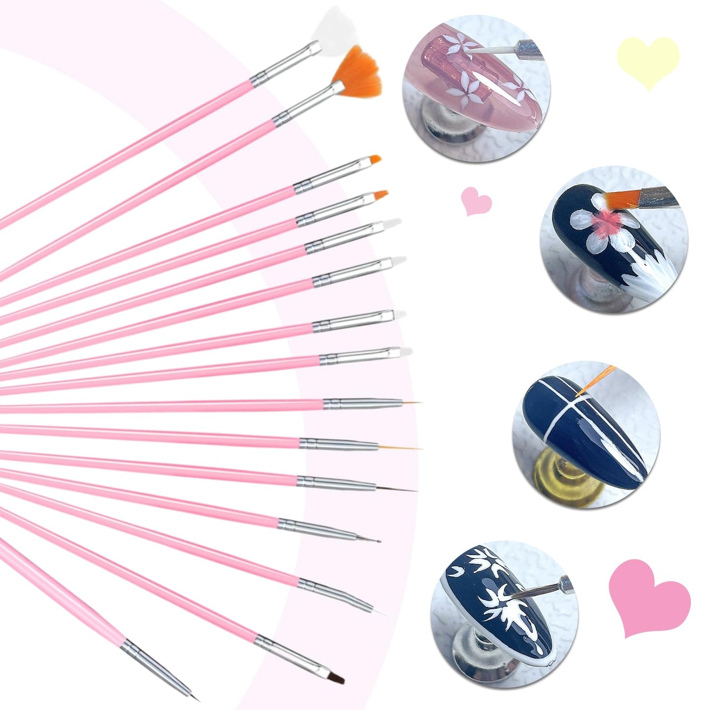121 Pcs Nail Art Brushes Set, 15 Nail Brushes for Nails Art, 5 Double-Ended Color Mixing Tools, 100 White Small Sponges, 1 Small Gripper and 1 Nails Art Palette for nail Art DIY