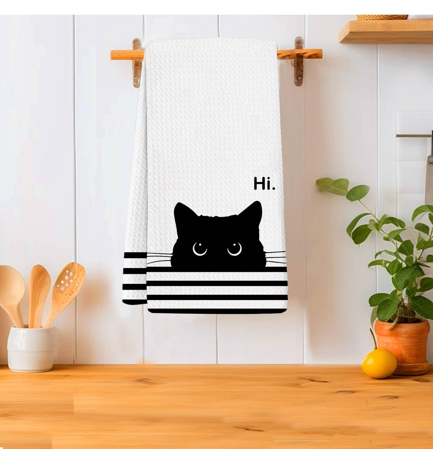XYDEG Black Cat Gifts Hand Towels for Kitchen Bathroom Decor, Gifts for People Who Love Cats,Cute Waffle Weave Microfiber Dish Towels，16×24