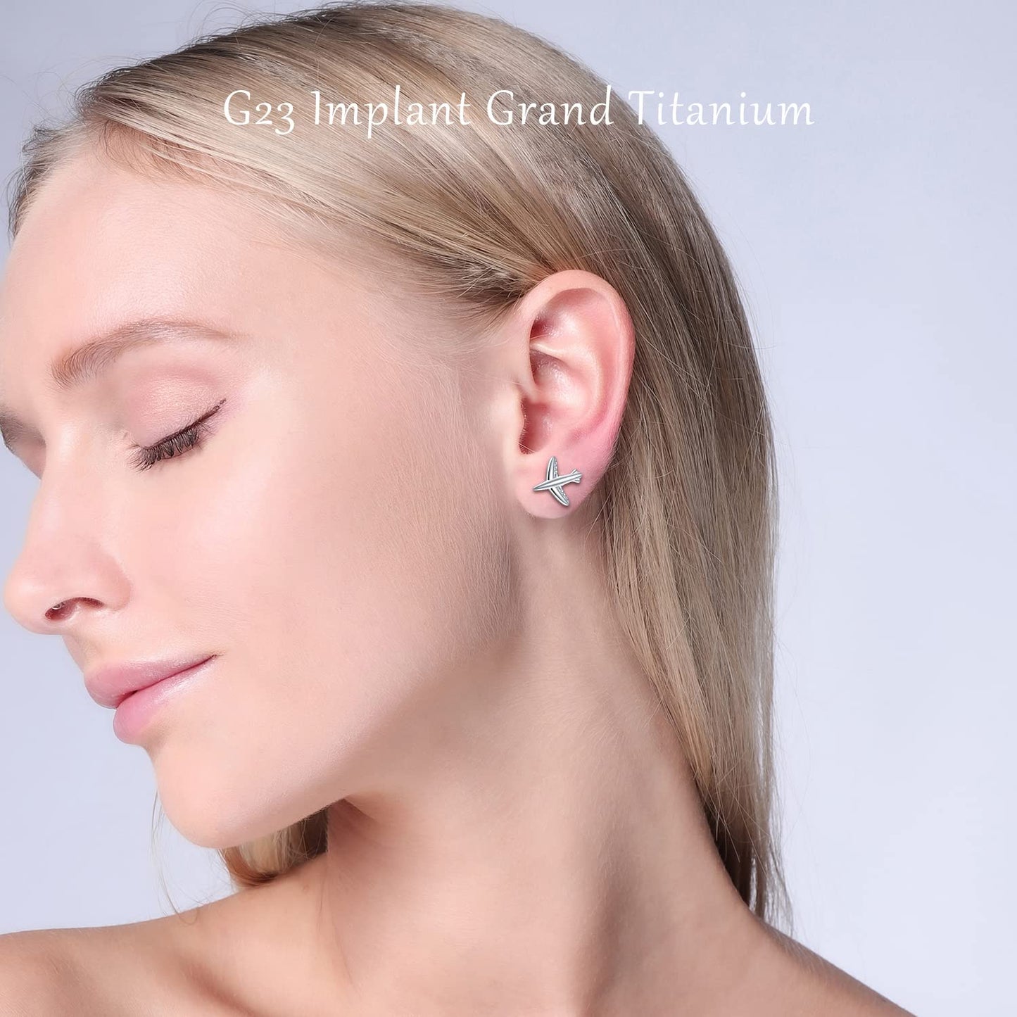 VOJO Implant Grade G23 Titanium Stud Earrings for Sensitive Ears Post Pierced Cartilage Lobe Earring Stud for Women (Silver Plane)