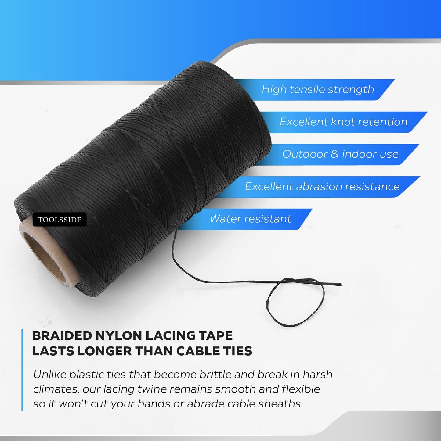 TOOLSSIDE 9-Ply Black Waxed Twine 1500 Feet/500 Yard Wax Lacing Cord Nylon (210D Polyester) - 160 LBS Tensile Strength Black Twine String for Crafts, 1-Roll