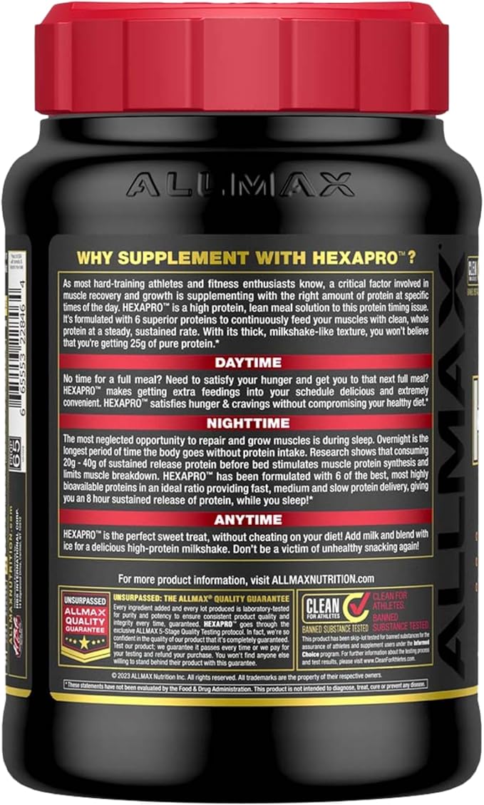 ALLMAX HEXAPRO, French Vanilla - 2 lb - 25 Grams of Protein Per Serving - 8-Hour Sustained Release - Zero Sugar - 21 Servings
