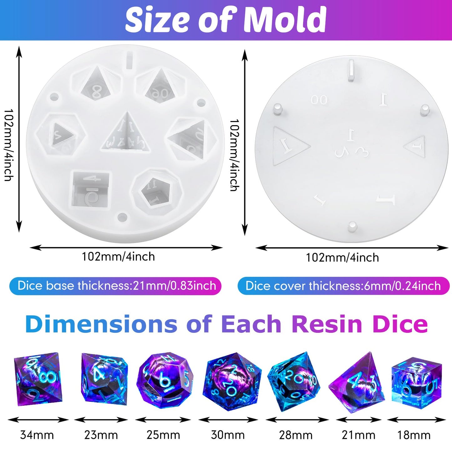 WILLBOND 8 Pcs Dice Resin Molds Silicone for Epoxy Resin Casting with 7 Standard Stereoscopic Cavities, Food Grade Silicone Molds for DIY Dices Making, Table Board Game
