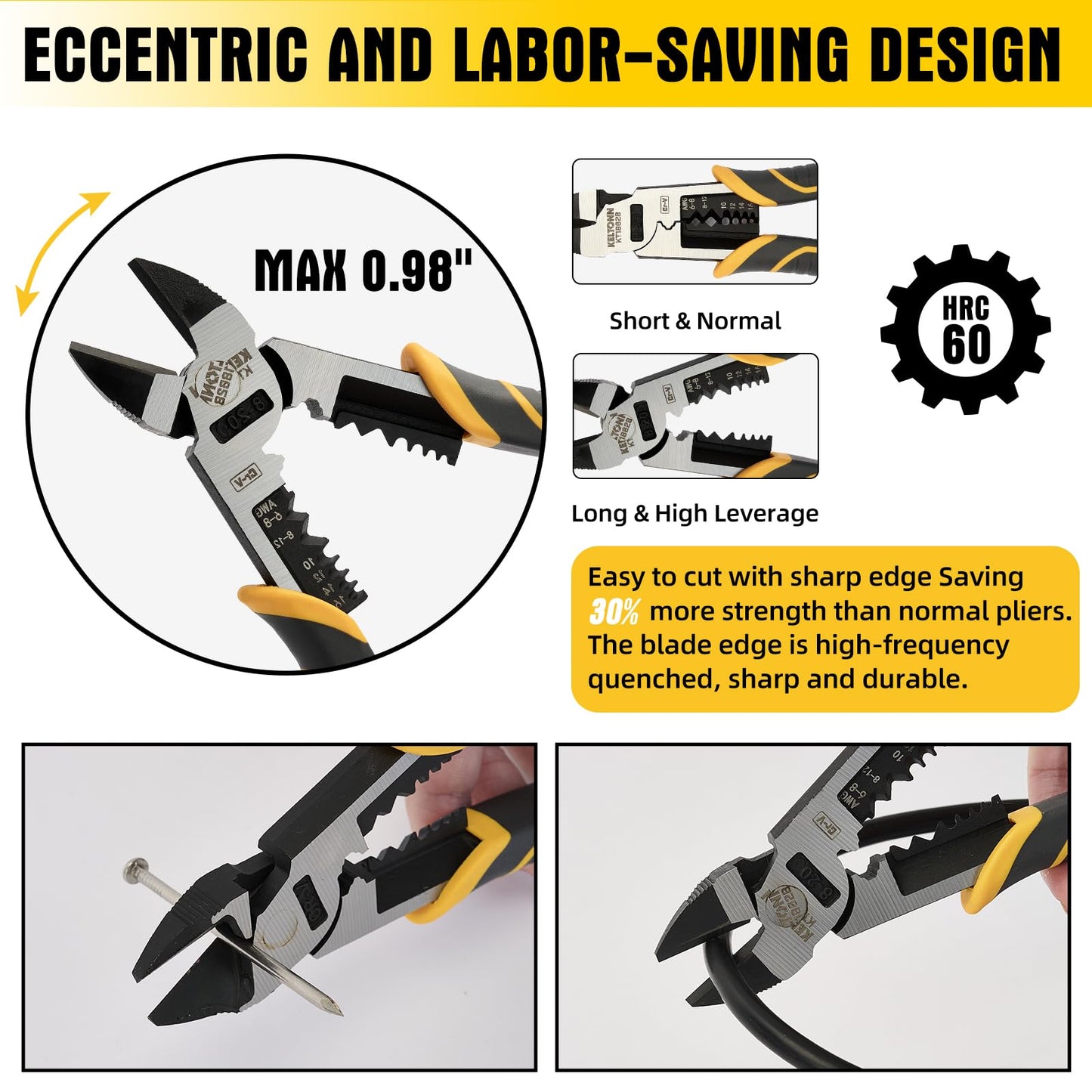 Fancytool Multi-Function Diagonal Pliers, 8-inch 4-in-1 Cr-V Steel Heavy Duty Side-Cutting Pliers with Cutting, Stripping, Crimping, and Gripping for Electricians and Homes