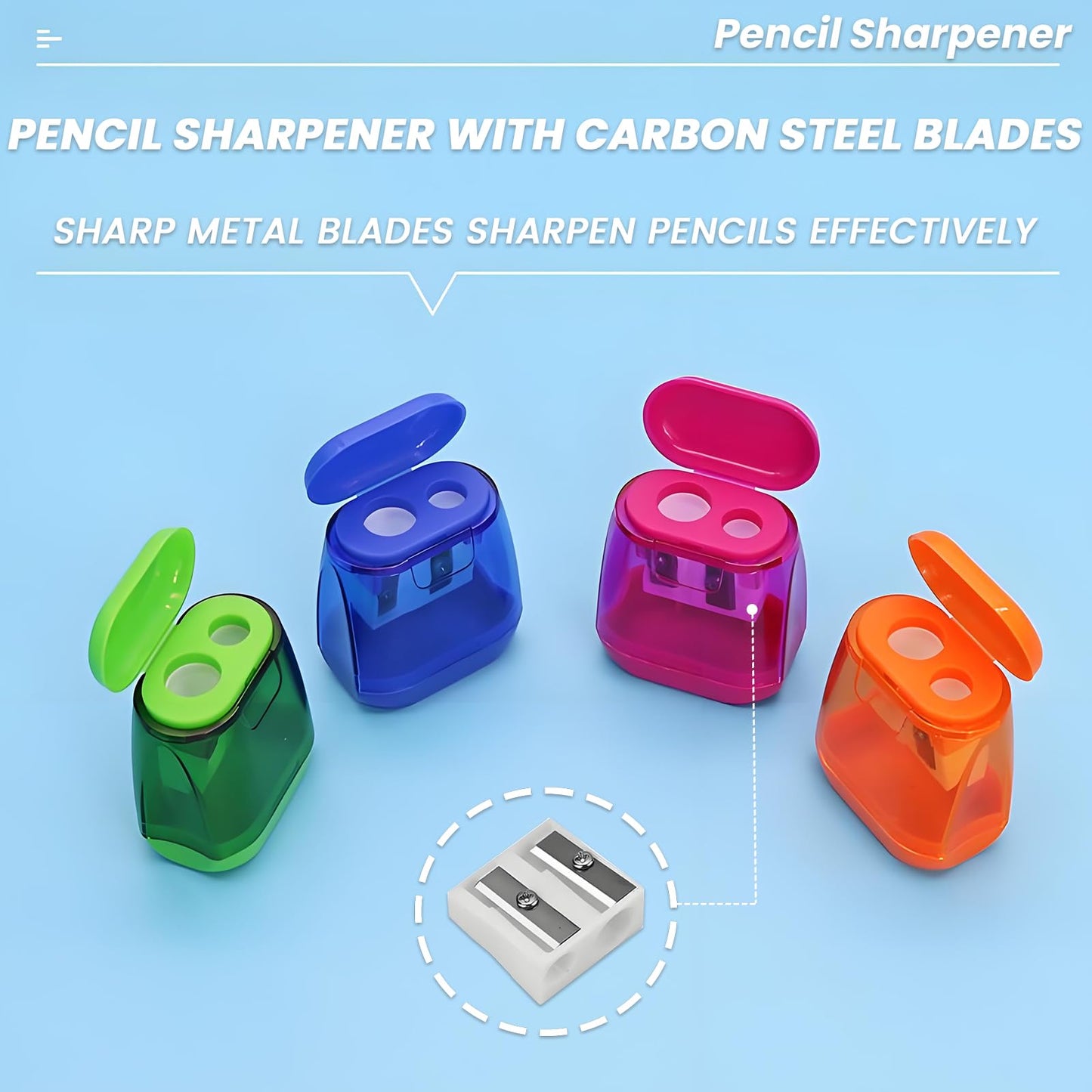 Aurbuex 7-Pack Manual Pencil Sharpeners Compact & Portable, 4 Colors, Dual-Hole Design for Pencils, Crayons & Eyebrow Pencils Easy Clean, Travel Friendly