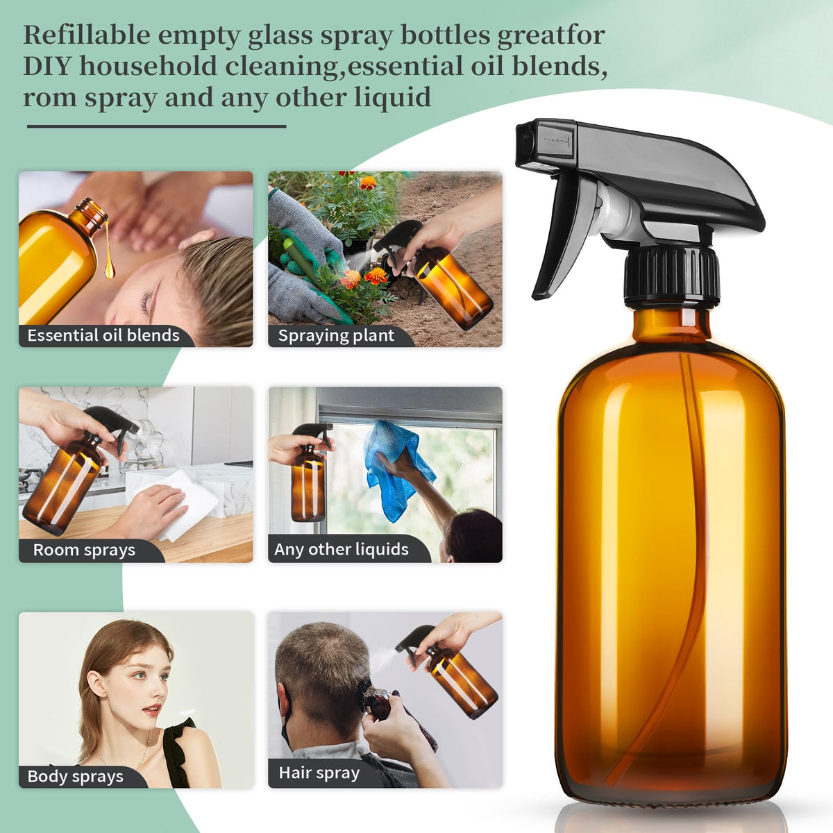 16oz Amber Glass Spray Bottles (4 Count)
