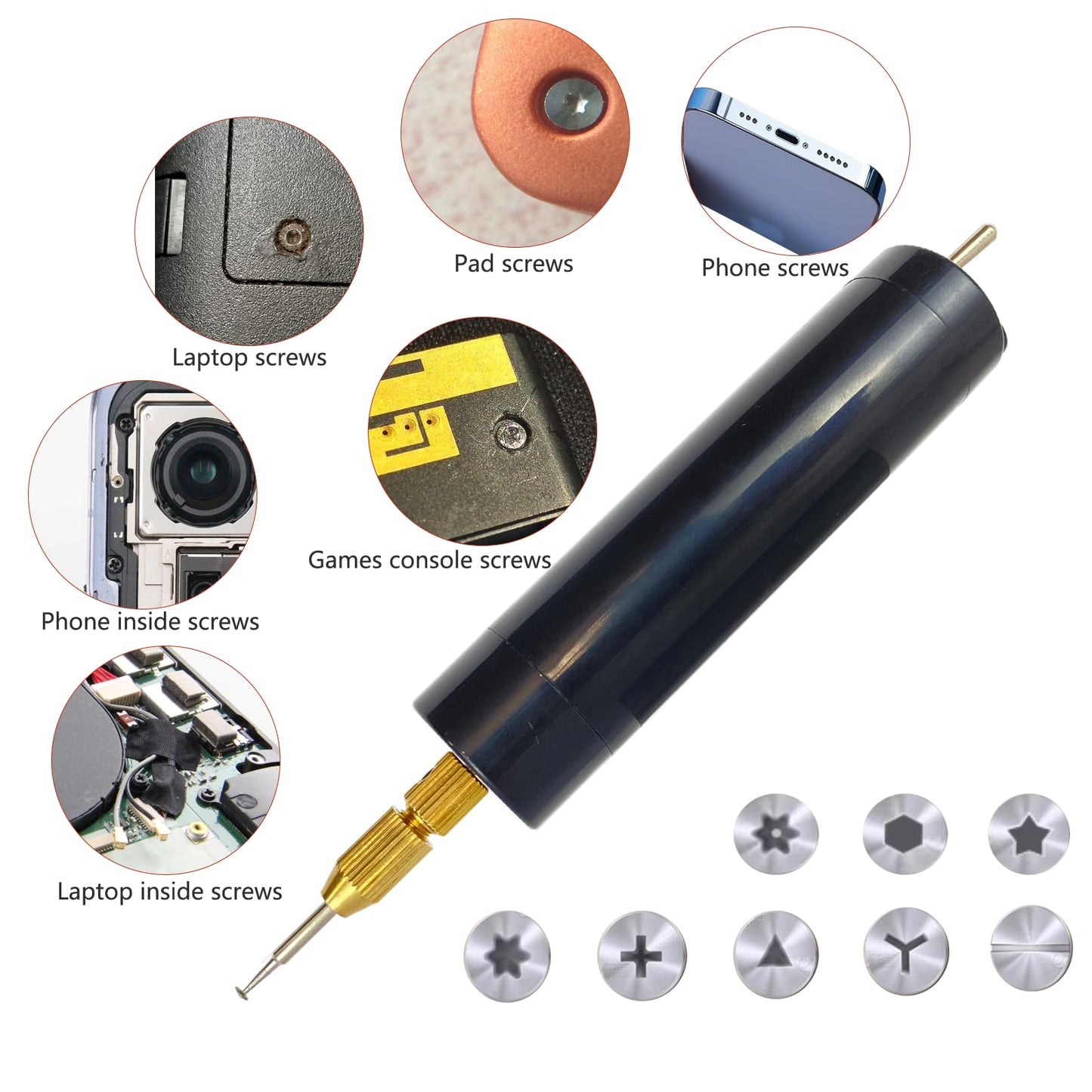 Damaged Screw Removal for Cell Phone, Broken Screw Extractor Kit for iphone, iphone Repair Tool, Electric Screw Cutter for Small Screw,4 size Heads, USB 5V Power Supply, Screw Extractor for Laptop/Pad