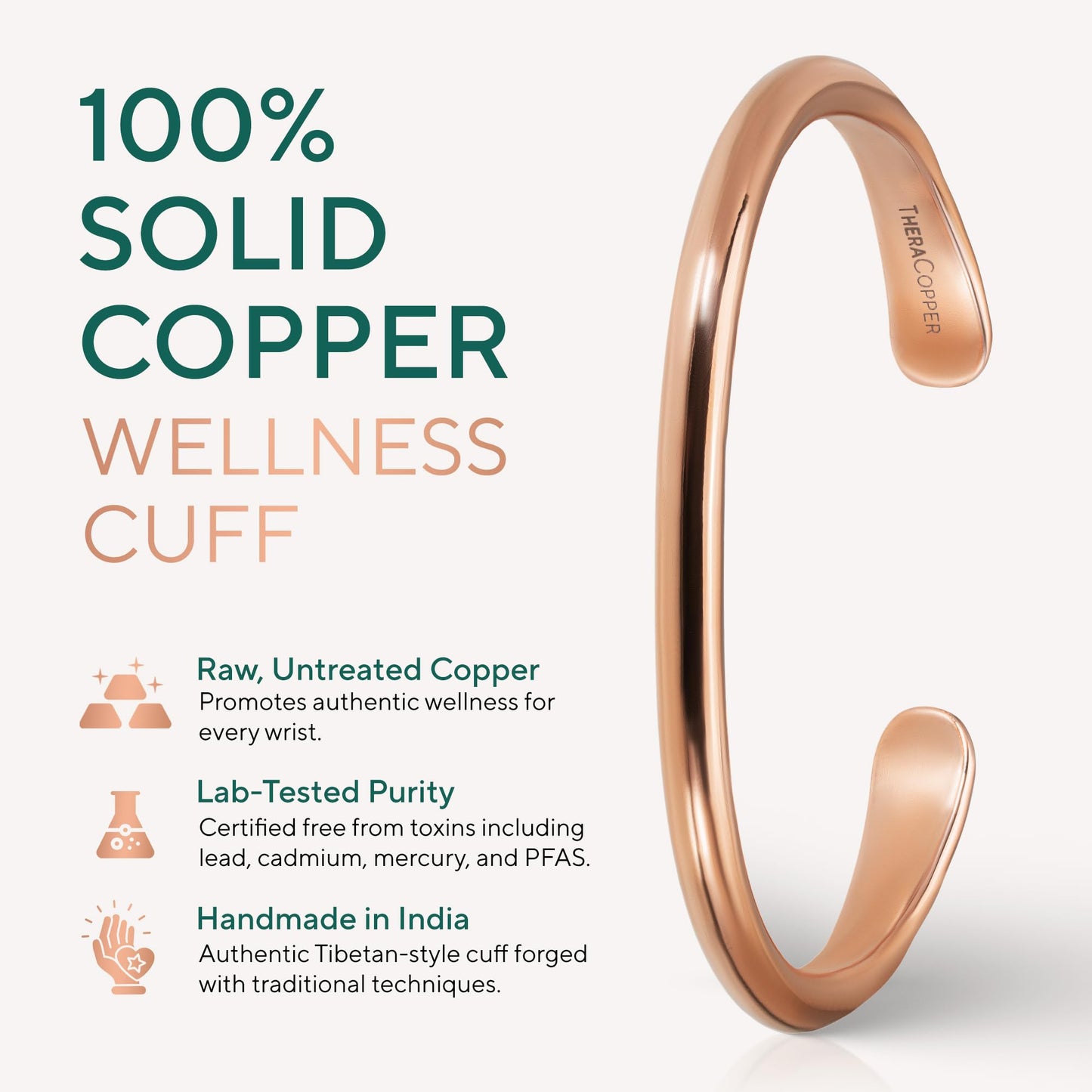 TheraCopper Copper Bracelet for Men & Women — 100% Pure Copper Bracelets — Raw, Solid & Uncoated Authentic Handmade Tibetan Bracelet Cuff Bangles (Barrel)