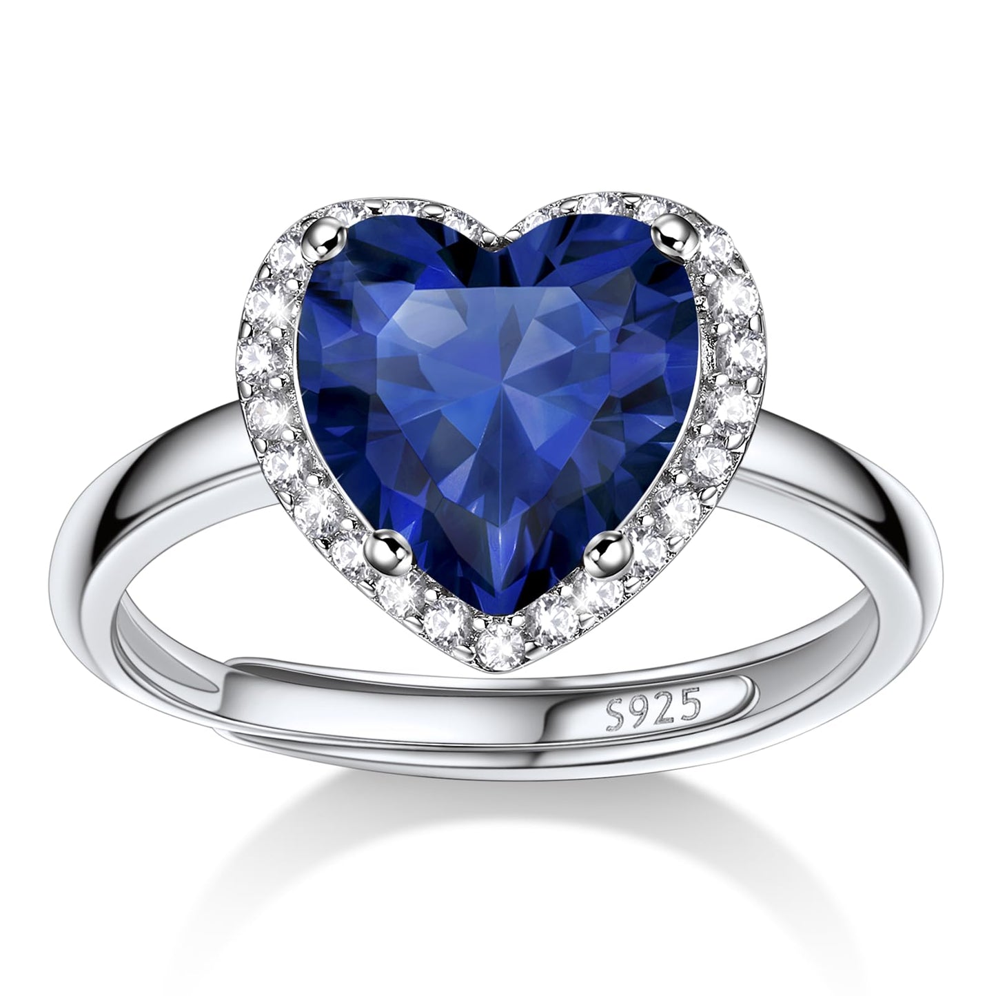 Bestyle Adorable September Sapphire Birthstone Rings 925 Sterling Silver CZ Heart Gemstone Rings Great Birthday Gift for Daughter/Wife/Mom/Grandma