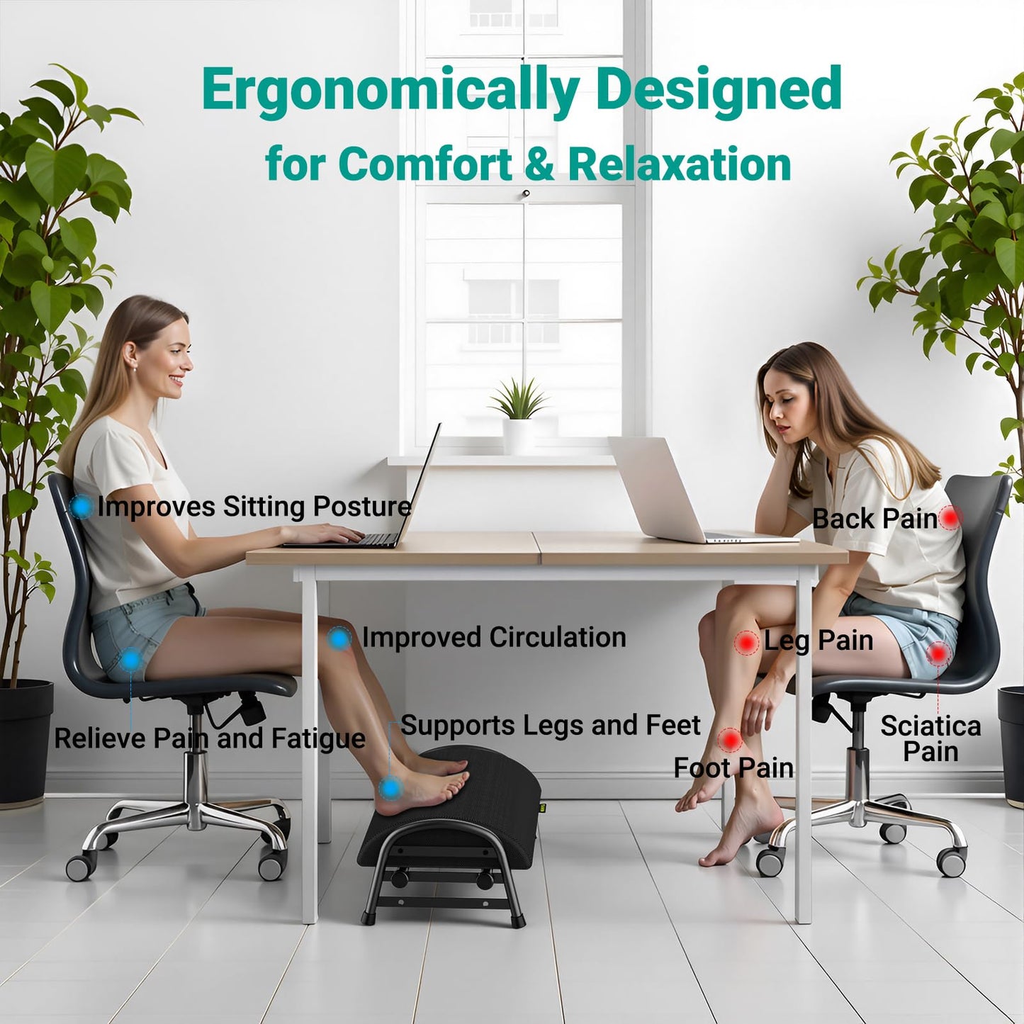 YEASHEIN Adjustable Foot Rest for Under Desk at Work, Ergonomic Under Desk Footrest with 6 Positions, Foot Stools for Under Office Desk Chair, Leg Rest for Home, Car, Computer, Gaming Accessories