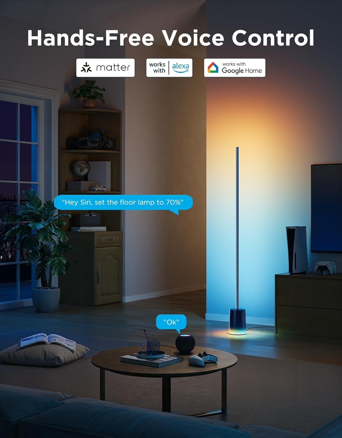 Govee Floor Lamp 2 with Matter, RGBIC, Warm Cool White LED, Alexa Compatible, 1725lm, Music Sync, Scene Modes, Smart Floor Lamp for Living Room, Bedroom, Blue(1 Pack)