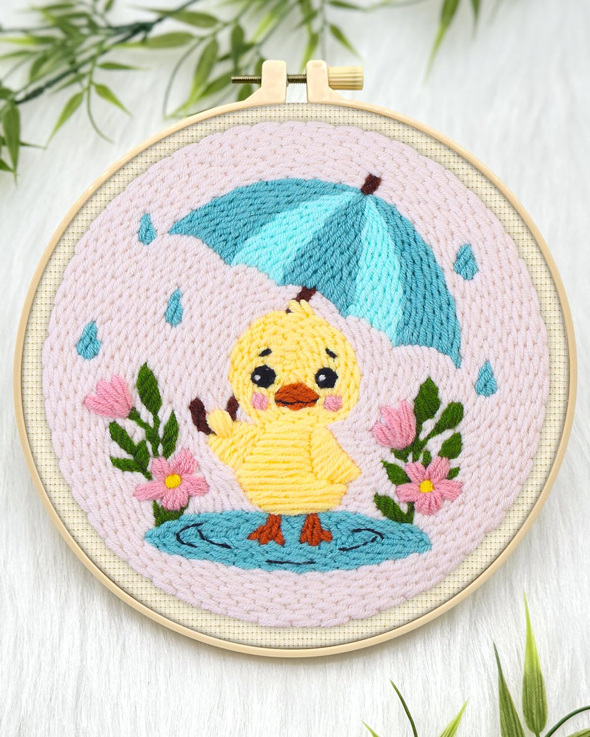 ERKOON Punch Needle Kit for Beginners Adults, DIY Easy Animal Embroidery Set for Starter Art Craft, Needling Punch Project with Patterns, Tools, Yarns, Hoop, Instruction (Duck)