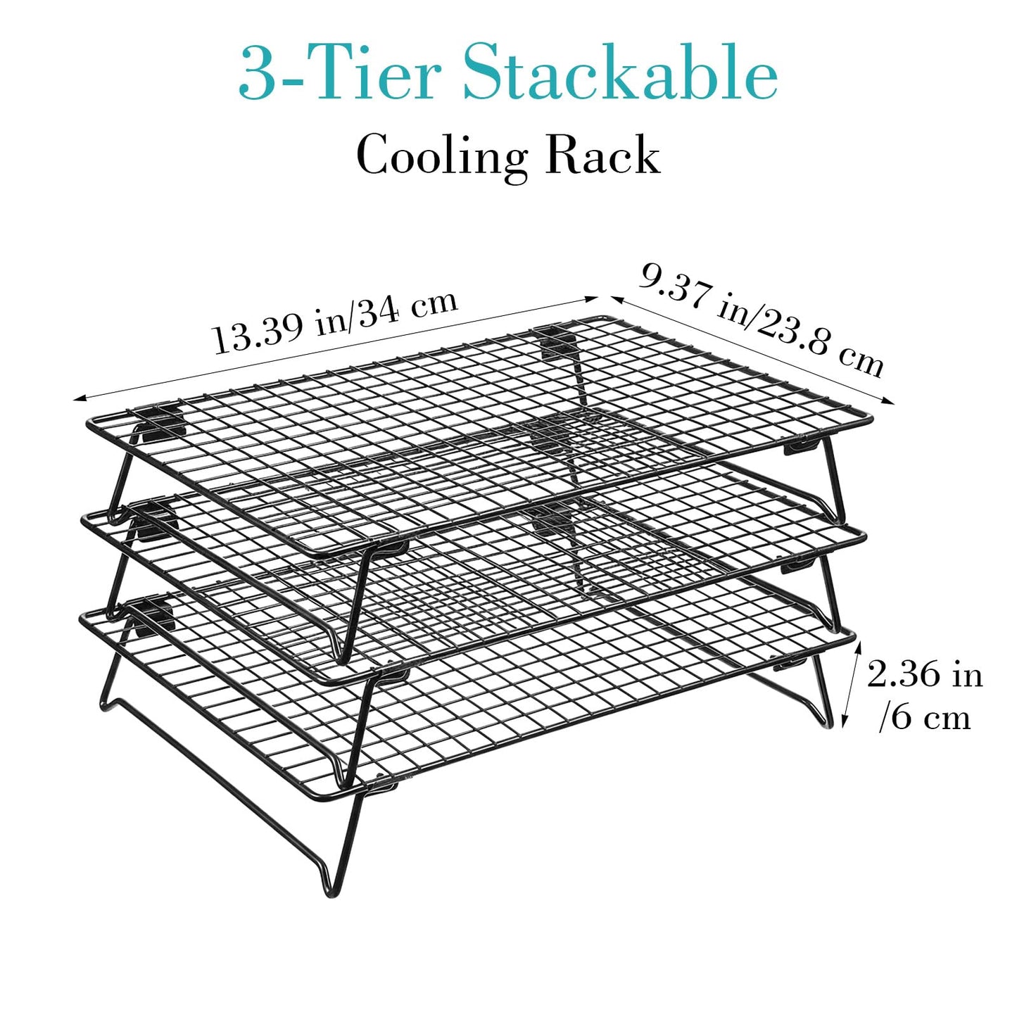 Kifmurase 3PCS Stackable Cooling Rack for Baking, 13.3 x 9.3 Inch Carbon Steel Wire Rack with Folding Legs for Cookie Cake Pizza Jerky, Multi-Use Bread Oven Racks for Cooking Roasting Drying Grilling