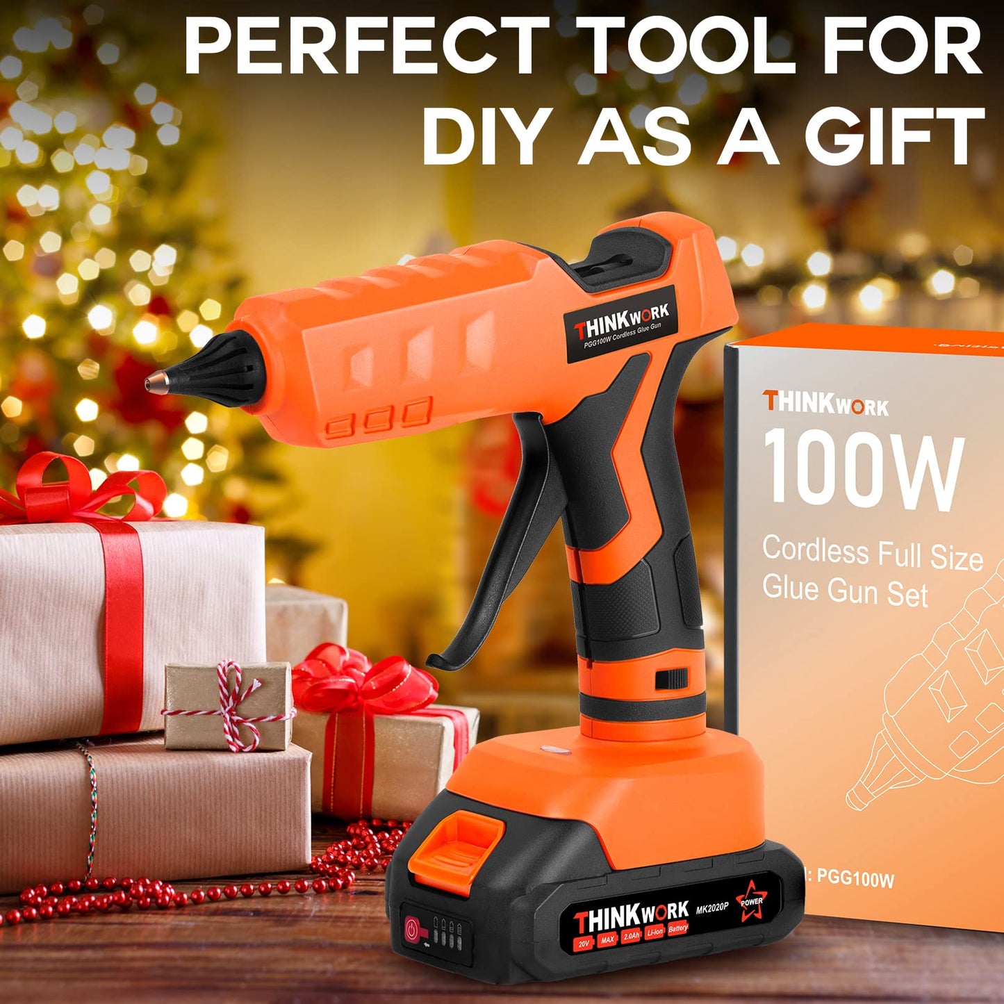 THINKWORK Hot Glue Gun, 20V Cordless Glue Gun with 30 PCS Full Size Sticks, Drip-Free Fast Heating Glue Gun Kit for DIY&Crafts, Repair and Construction, Rechargeable Battery and Charger Included