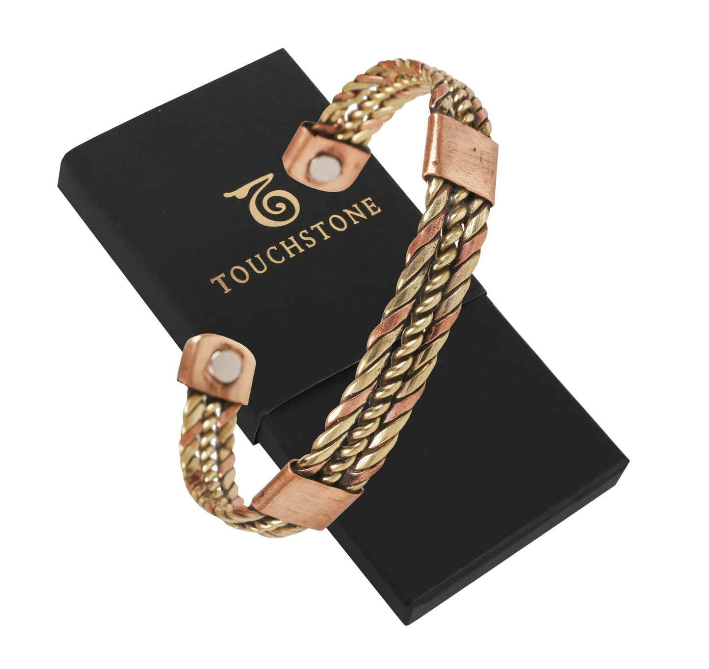 Touchstone Handcrafted Braided Copper Brass Multi Layer Magnetic Hand Forged With Solid High Gauge Tibetan Minimalistic Elegance Bracelet In Two Tones For Men And Women.