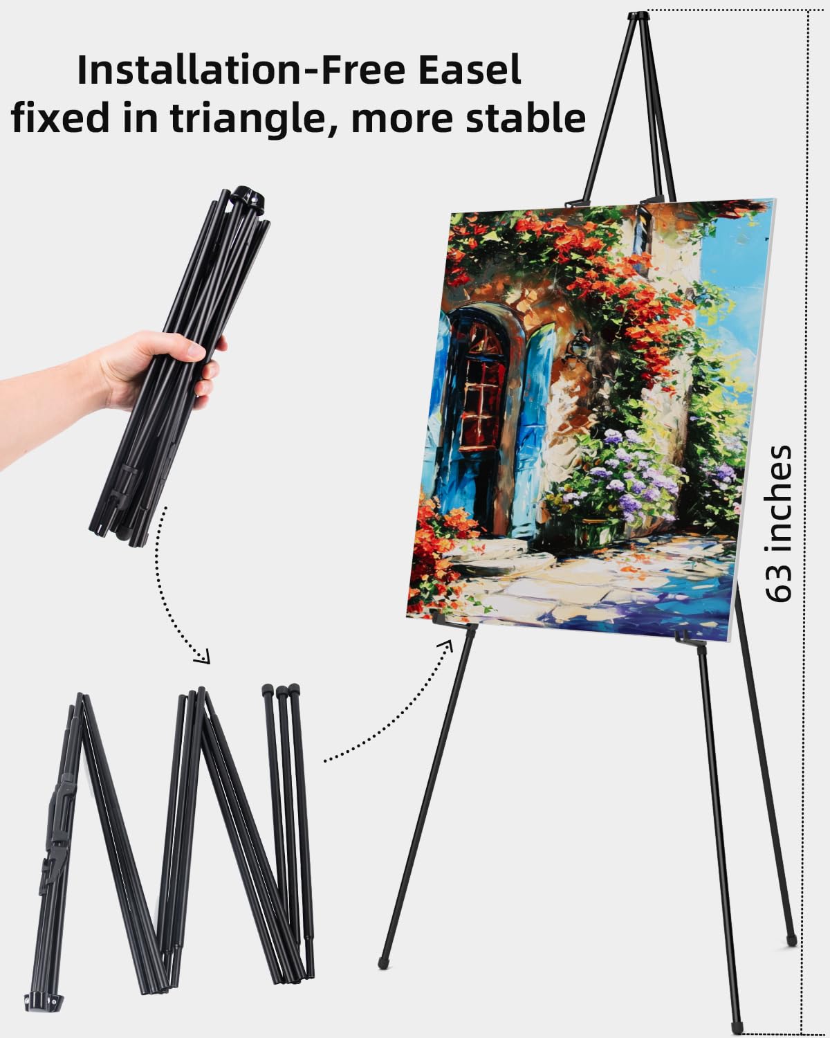 Nicpro Art Folding Easels for Display, 6 Pack 63 Inches Metal Floor Easel Stand Bulk Tripod Black Collapsible for Sign Artist Poster Wedding | with Carry Bag