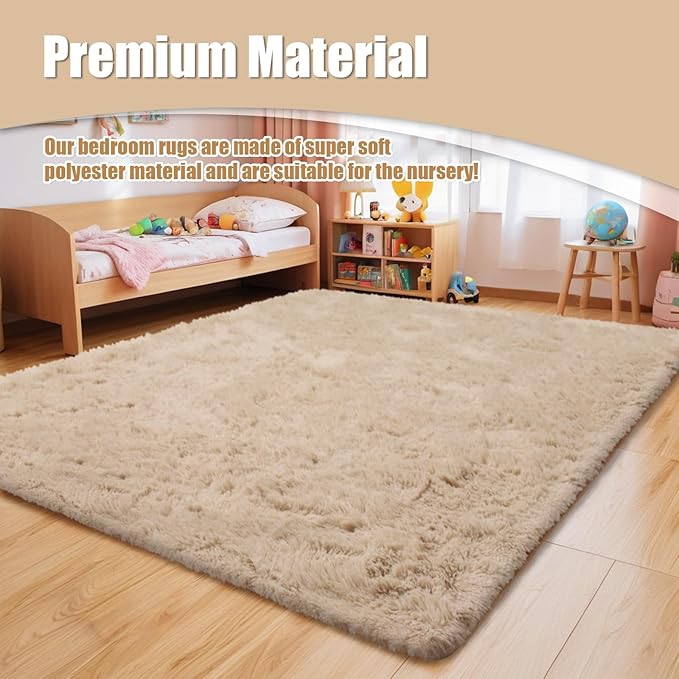 Shag Area Rug for Bedroom 4x6,Beige Fluffy Area Rugs for Living Room,Soft Fuzzy Rug Non-Shedding Indoor Plush Carpet for Kids Bedroom Nursery Dorm Home Decor