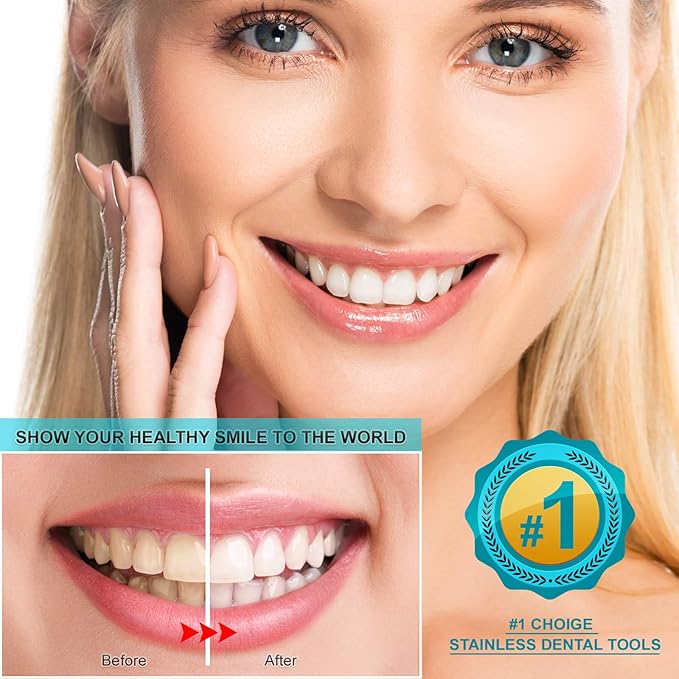 Dental Tools, 6-Pack Stainless Steel Teeth Cleaning Kit - Dental Scraper, Pick, Mouth Mirror, Tweezer for Dentist, Personal, Pets - Tartar & Plaque Removal
