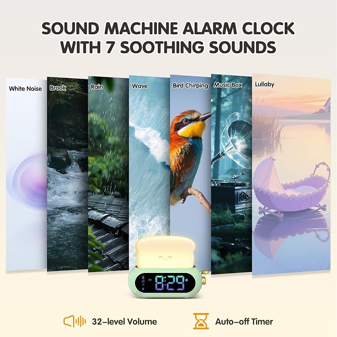 Netzu Alarm Clock for Kids, OK to Wake Clock with Night Light and Sound Machine, Pink Clock with 10 RGB Color, 6 Alarm Tones, Nap Timer, Snooze, Bedside Clocks for Boys Kids Teens Birthday Gifts