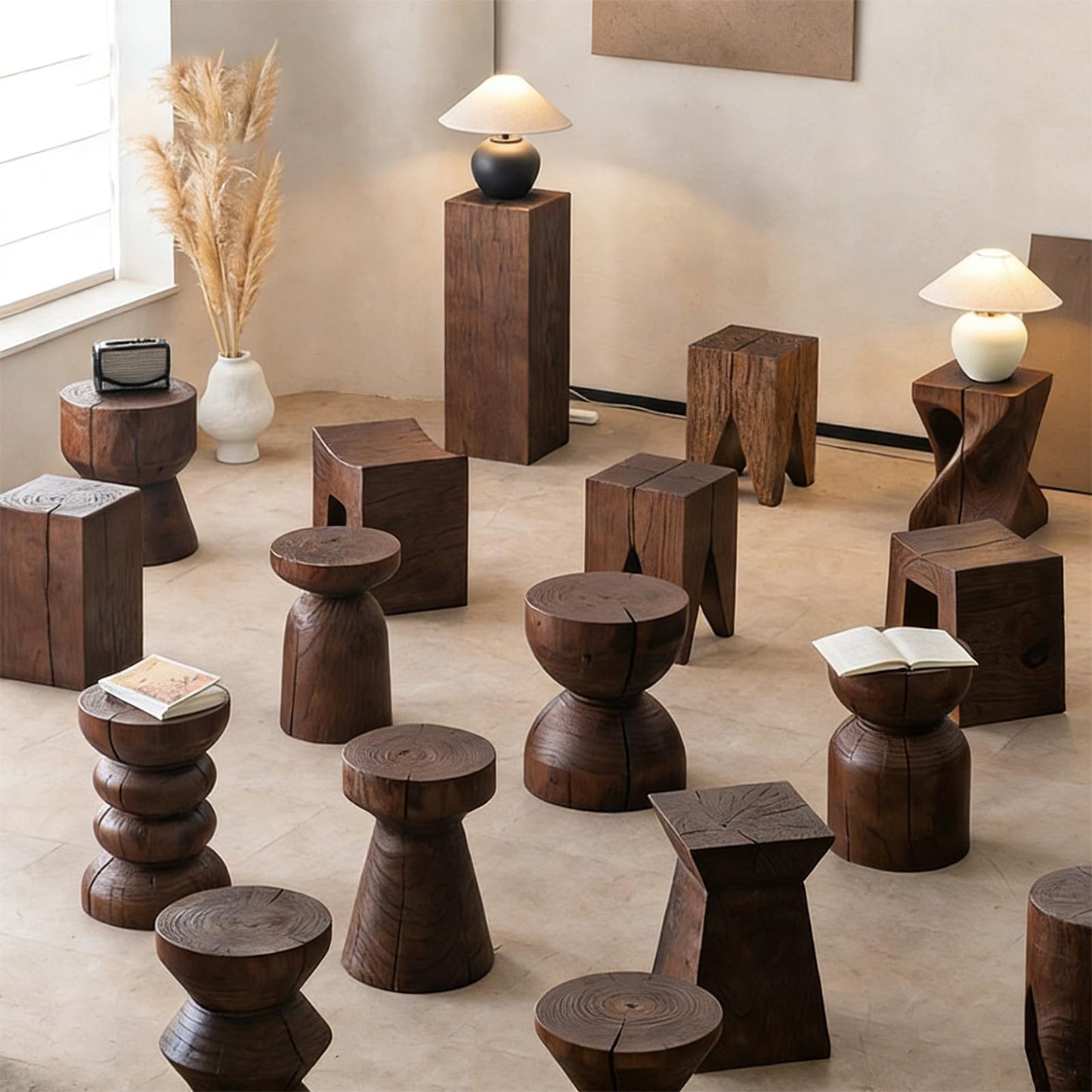 LDKFLKR Solid Wood Small Side Table, Accent Table Freeform Natural Plant Stand Coffee Table Pedestal Display Stand Accent Stool for Living Room Bedroom Entryway Office Home Decor,G