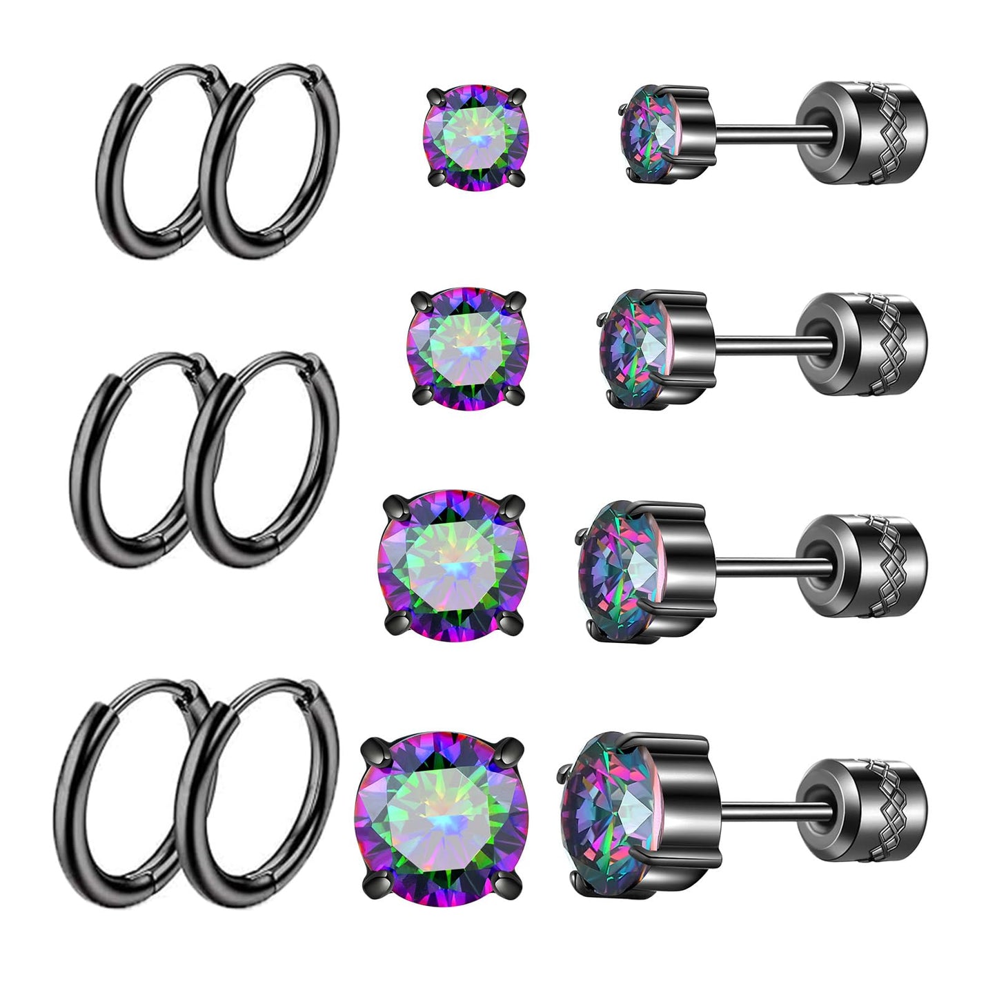 ZQGOFPT 7 Pairs 𝐓𝐢𝐭𝐚𝐧𝐢𝐮𝐦 𝐒𝐜𝐫𝐞𝐰 𝐁𝐚𝐜𝐤 Earrings for Women Men, 𝐒𝐮𝐫𝐠𝐢𝐜𝐚𝐥 Stainless 𝐒𝐭𝐞𝐞𝐥 Hoop Huggie 𝐄𝐚𝐫𝐫𝐢𝐧𝐠𝐬 Rainbow 5A 𝐂𝐮𝐛𝐢𝐜 𝐙𝐢𝐫𝐜𝐨𝐧𝐢𝐚 Stud Earrings Set Multiple Cartilage 𝐏𝐢𝐞𝐫𝐜𝐢𝐧𝐠 Sleeper Jewelry for